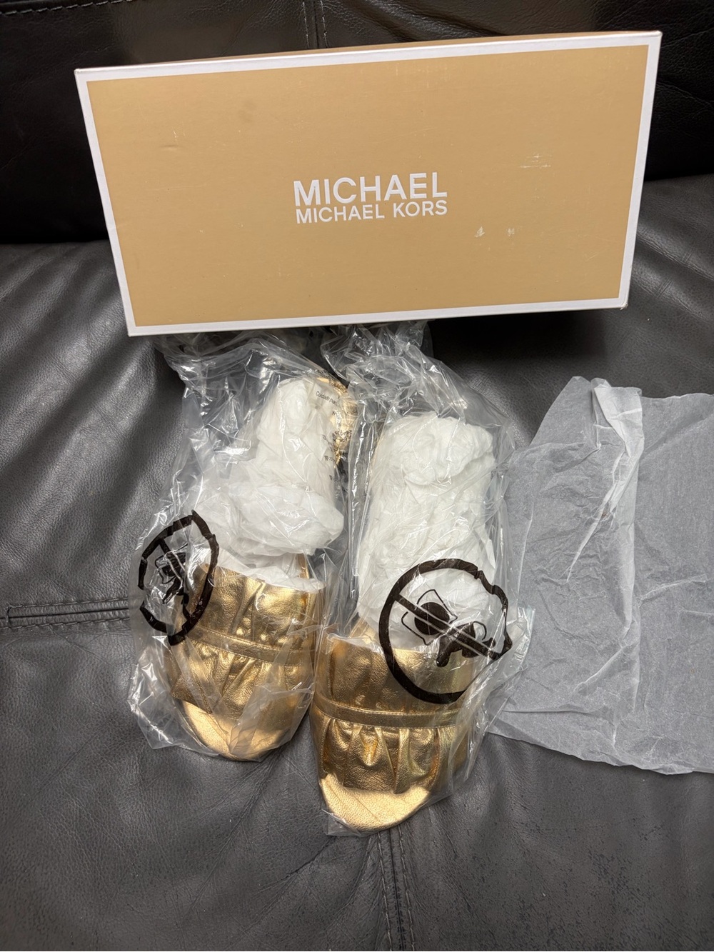 MICHAEL Michael Kors Bella Slide Metallic Gold Leather Sandals